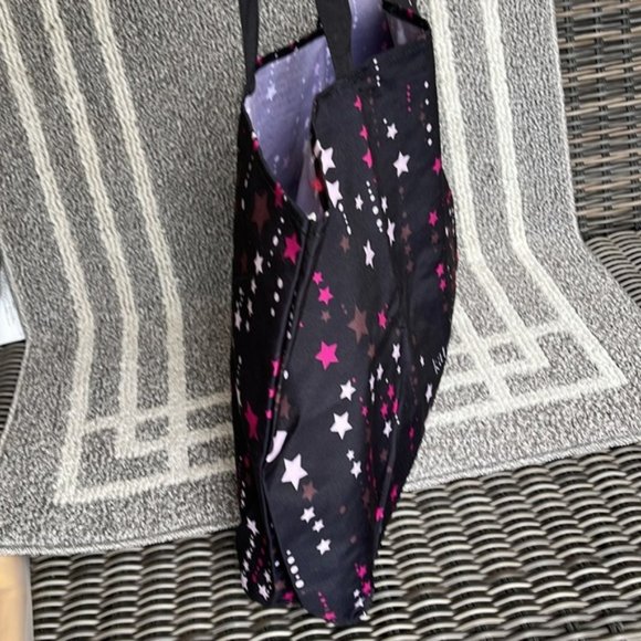 Kate Spade Black Multi Color with Light and Dark Pink Stars Canvas Tote XL Reusa - Picture 9 of 16